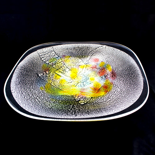 銀彩虹色角大皿