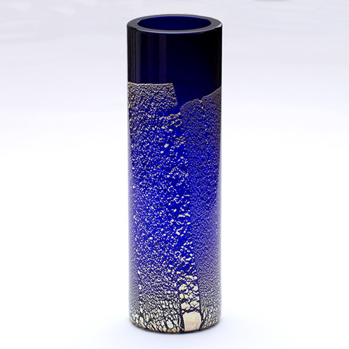 銀彩円筒花器(青)